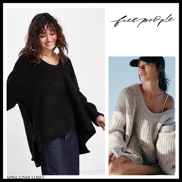 FREE PEOPLE BOHO SWEATER OVERSIZED TUNIC COZY BLACK WINTER PULLOVER A2C - Picture 13 of 13